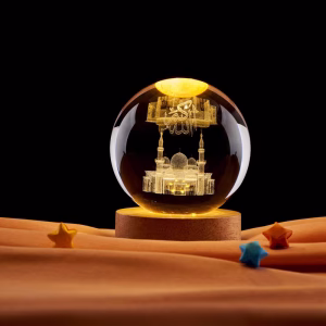 Cross-border foreign trade wholesale mosque 3d three-dimensional laser engraving crystal ball luminous night light ornaments