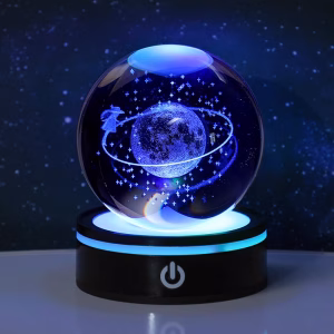 Starry Sky Galaxy 3D Laser-Engraved Crystal Ball Night Light with Battery Base  Desktop & Bedroom Ornament