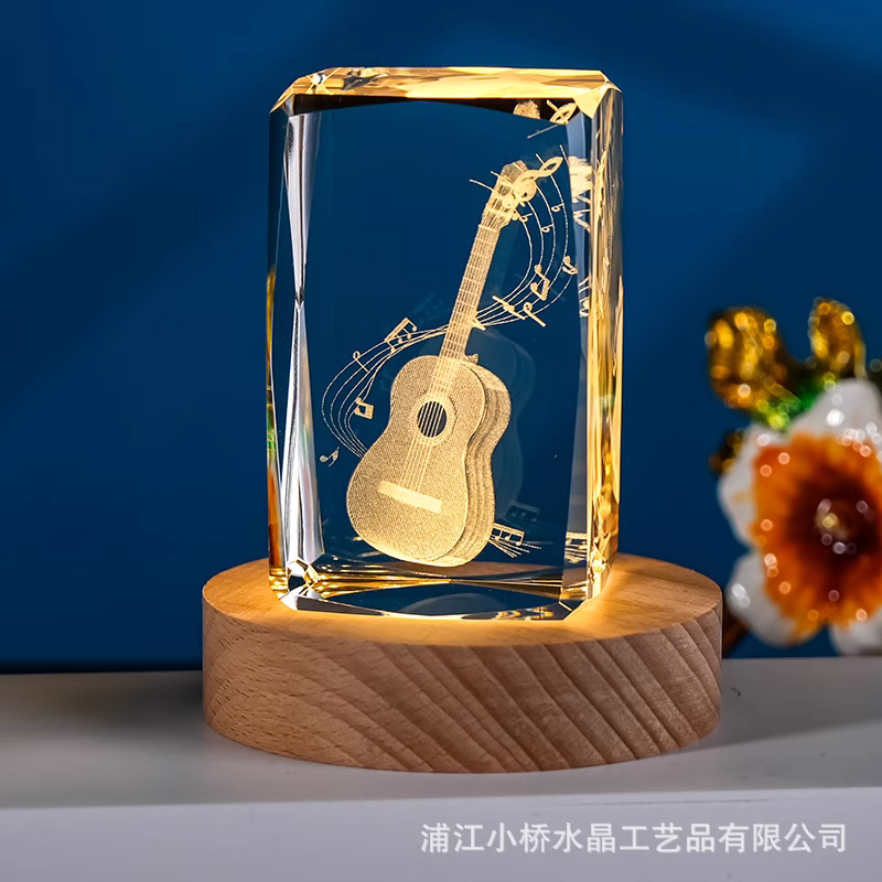 Crystal Crafts 3D Model Carved Guitar Musical Instrument Paperweight Ornaments