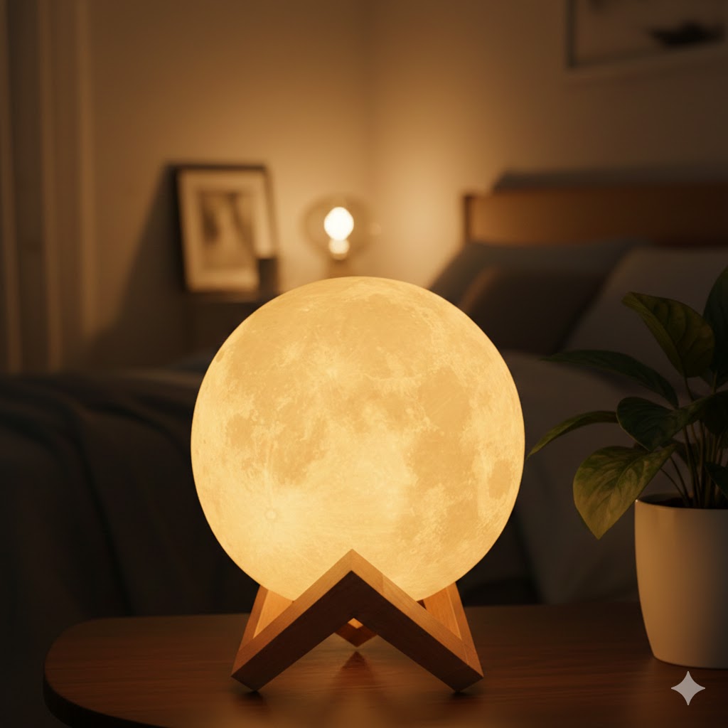 High Quality Multicolor Moon Light with Wooden Stand (15Cm)