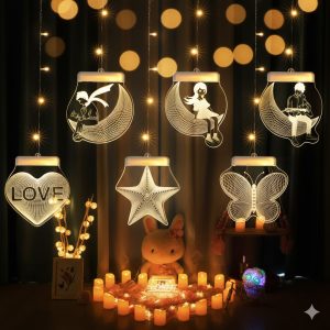 Cross-border creative suction cup hanging lamp acrylic window decoration 3D shape night light room layout LED decorative lamp